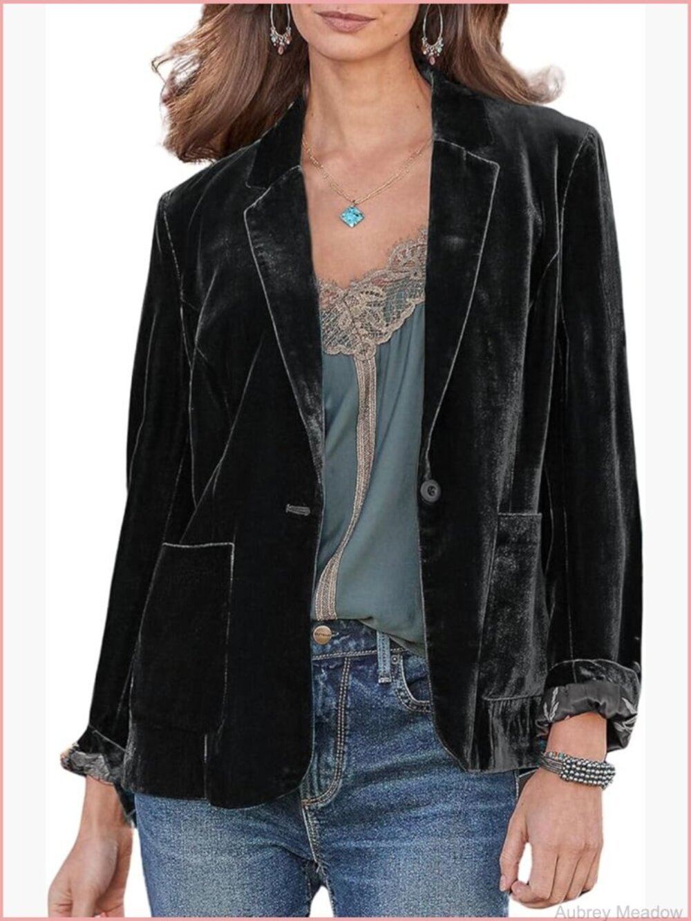 1 Button Velvet Blazer Jacket Casual Office Work Coat Suit Pocket